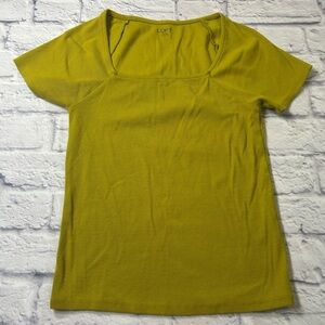 LOFT Mustard Ribbed Short Sleeve Tee. Square Neck. Stretch. Size S.